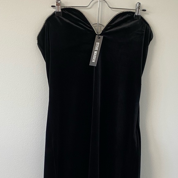 NEW Velvet Rhinestone Wire Plunge Evening Cocktail Formal Strapless Midi Dress - Picture 5 of 9